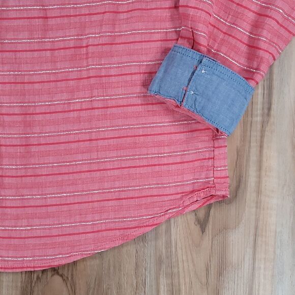 🔺️St. John's Bay Red & Silver Stripe Buttoned Long Sleeve Shirt w/Chest Pockets - Picture 8 of 11